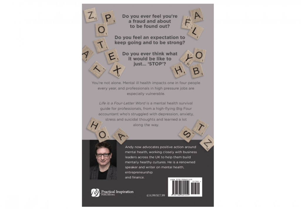 Life is a Four-Letter Word: A Mental Health Survival Guide for Professionals 14-May-2020 book back cover by Andy Salkeld