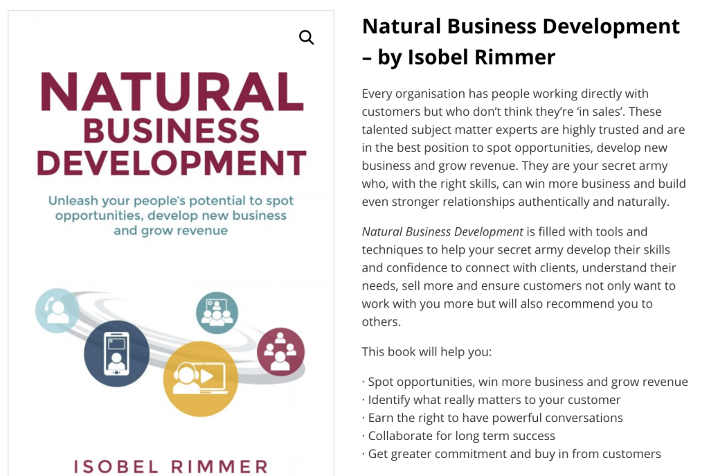 New book Natural Business Development: Unleash Your People's Potential to Spot Opportunities, Develop New Business and Grow Revenue, by author Isobel Rimmer